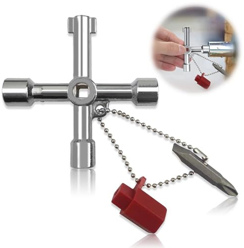 Favson Meter Box Key Gas Meter Key, 4-in-1 Radiator Metal Utility Key Multi-Functional Utilities Key, for Electric Water Gas Meter Box Cupboard Cabinet Opening Key Zinc Alloy, Silver