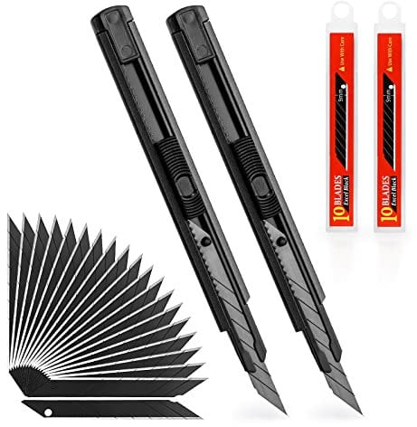 EHDIS 2 pezzi Taglierino Cutter Professionale 9mm con 20 Lame a Scatto, Taglierini Retrattili, con Corpo in Alluminio, Taglierino Multiuso Autobloccante, per Tagli di Precisione, Nero