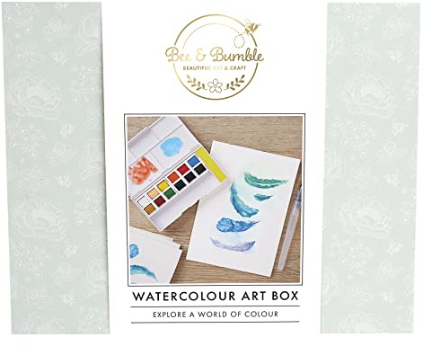 Bee & Bumble Watercolour Art & Crafts Paint Box, Oil Pastels, Soft Pastels, A5 Mixed Media Pad, Blending Stump, For The Budding Artist, Perfect For Adults And Children And Artists On The Go