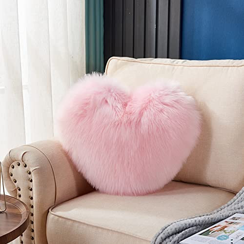 Somerway Coeur Moelleux oreillers Fausse Fourrure Amour Coeur Coussins décoratifs en Peluche Oreiller Lombaire Dos canapé Coussin pour Chambre canapé lit décor Rose Clair