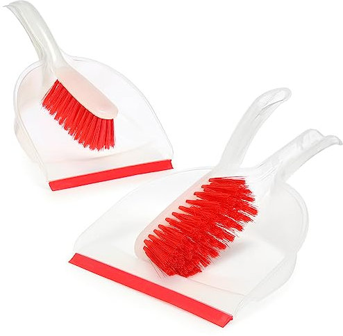 com-four® Juego de Barrido 2X - Juego de Barrido Rojo Compuesto por Cepillo de Mano y recogedor - Colorido Juego de Limpieza del hogar (2 Piezas - Rojo)