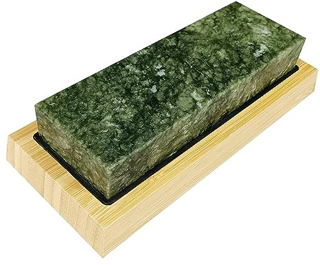 Large Size Polishing Sharpening Stone,Grit 10000# Knife Sharpener Whetstone Final Fine Polishing Natural Green Honing Oilstone for Knives Tools,Cutting Tools 180 * 60 * 30mm with Bamboo Base