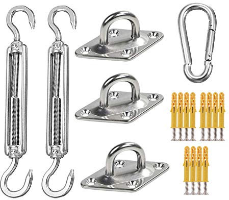 QUNINE Sonnensegel-Hardware-Zubehör-Set, Robustes Befestigungsset, Markisen-Befestigungsset aus Edelstahl für die Installation von Dreieck-Sonnensegeln, 18-teilig