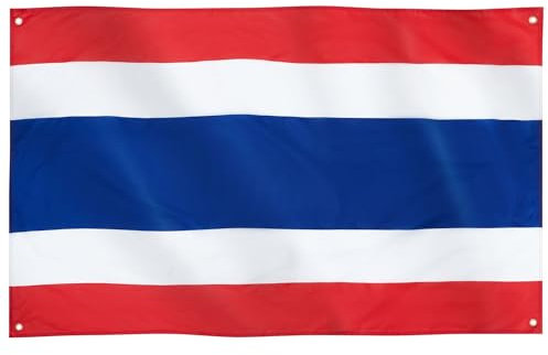 Runesol Bandera de Tailandia, 91x152cm, 3ft x 5ft, 4 Ojales, Ojal en Cada Esquina, Bandera Thai, Bandera Tricolor de Tailandia, Thong Trairong, Día Nacional, Exterior, Songkran