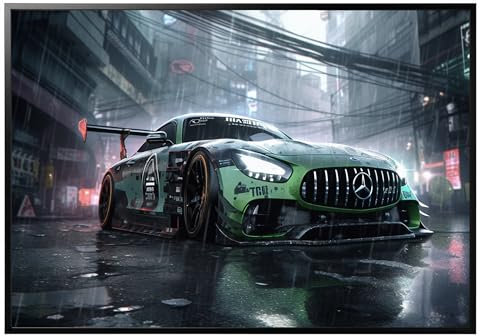 Printonia Leinwand-bild 140x100cm Mercedes AMG GT GTR Sportwagen Art Bilder Dekoration Wandbild Automobil Schwarz Aluminiumrahmen