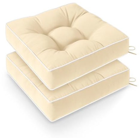 Wellsin Outdoor Chair Cushions Set of 2, Patio Cushions for Outdoor Furniture, Tufted Waterproof Outdoor Chair Pads, 19 x 19 Inch, Beige