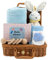 7 in1 Neugeborenes Baby-Geschenkset mit Badetuch, beruhigendes Handtuch, Lätzchen, Rassel, Socken, Grußkarte und Geschenk-Box, für Jungen und Mädchen, Geschenk zur Geburt, Babyparty, Weihnachten, Blau