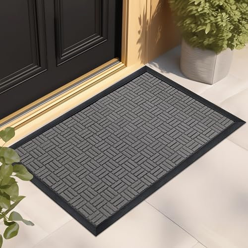 Mibao Fußmatte für den Innen- und Außenbereich, strapazierfähig, Schmutzfangmatte, wasserdicht, super saugfähig, für Eingangsbereich, Terrasse, Veranda, 61 x 121,9 cm, Hellgrau