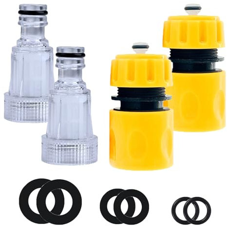 2pcs 3/4 High Pressure Washer Water Filter&2pcs Hose End Quick Connector,Pressure Washer Inlet Connector Gun Adapter,Plastic Pressure Washer Inlet Filter Water Filter 3/4 Garden Hose for Connectors