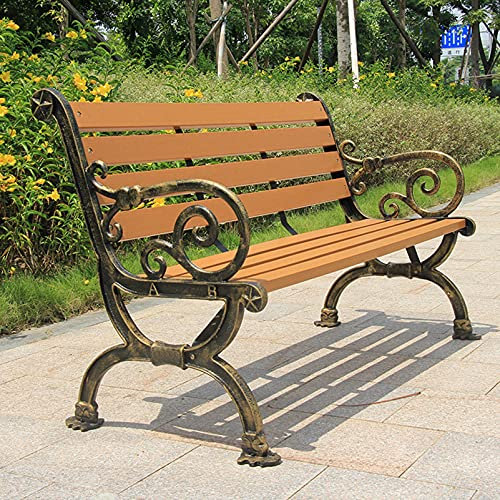 CAFIEDR Outdoor-Gartenbank, Outdoor-Bänke, Terrassen-Gartenbänke, Patio-Sofas mit Gusseisenrahmen und korrosionsbeständigen Kunststoff-Holzlatten