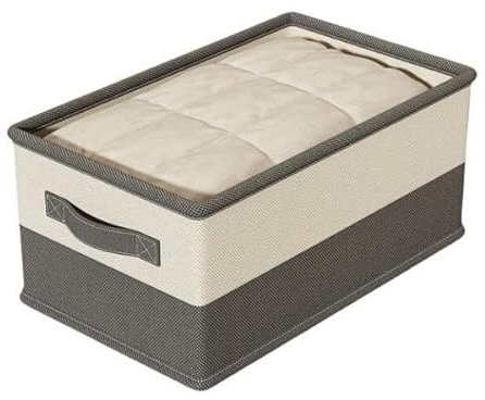 AURMOO Große Aufbewahrungsbox, Faltbare Aufbewahrungswürfel 58L, Aufbewahrungsboxen für Kleidung, Aufbewahrung Boxen Vliesstoff, Aufbewahrungskorb, Ordnungsboxen(55x35x30cm, 2 Stück, Grau-Beige)