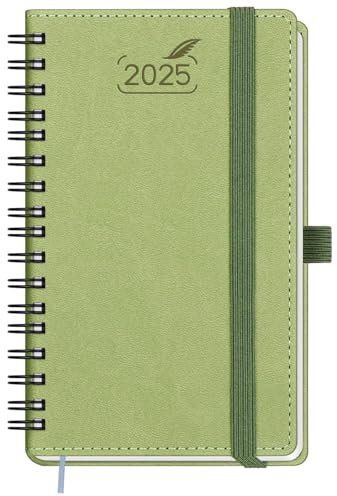 BEZEND Taschenkalender 2025 Klein Ringbuch 15,5 x 9 cm | Kalender 2025 Buchkalender 1 Woche 2 Seiten mit 100 g/m² Papier | Terminplaner 2025 Wochenplaner A6 mit PU-Leder Softcover - Kiwi