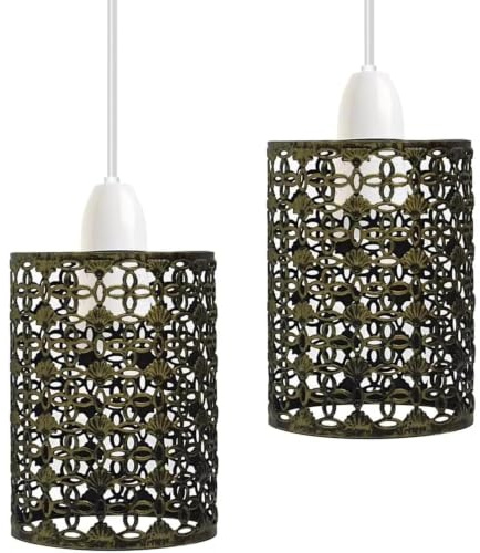 LEDSone Lampenschirm aus Metall im Vintage-Käfig-Stil – Industrielle Metallkäfigleuchte, DIY-Deckenpendelleuchten für Esszimmer, Schlafzimmer, Loft, Flur(Gebürstetes Messing, Stil 4)