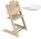 Trona de Roble Tripp Trapp de Stokke (Natural) Con Bandeja (Blanco) - Incluye Silla, Baby Set 2 Para Niños de 6-36 Meses - Ajustable y Fácil de Limpiar