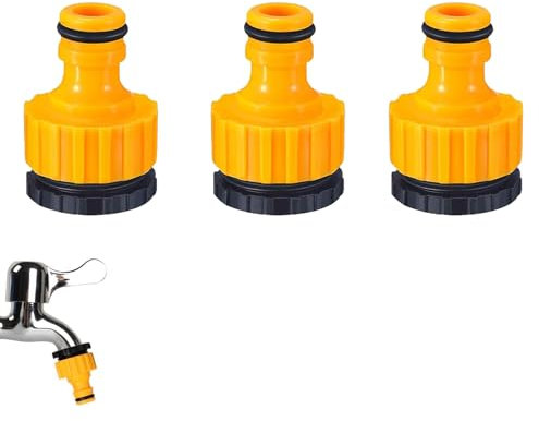 3 Stück Wasserhahn Anschluss, Gartenschlauchanschluss Adapter, 1/2 Zoll 3/4 Zoll Kunststoff Schlauchanschluss, 2-in-1 Garten Schraubgewinde Hahnverbinder, für Garten Bewässerungs (Gelb)