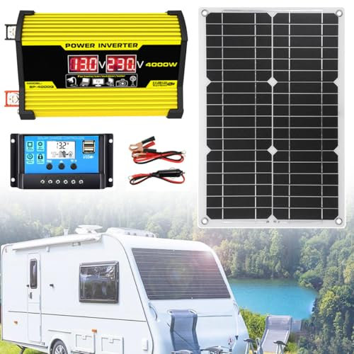 moupeaktain Kit De Panneau Solaire 400W 12V, Affichage LED, avec Onduleur/Panneau Solaire / 30A Contrôleur pour RV, Camping-Car, Caravane Et Autres Applications Hors Réseau,Yellow