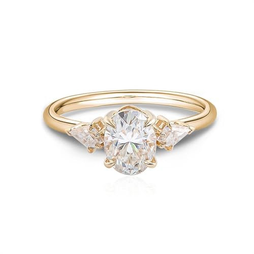 Wycian Engagement Ring Decoration, Verlobungsring Damen 49 14K Gelbgold 1 Moissanit 1Ct Ovalschliff D Farbe Gravur Für Jahrestag