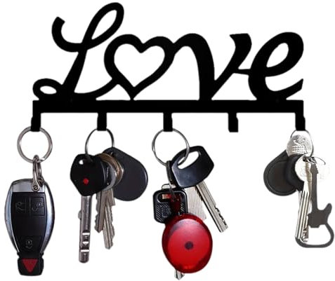 Lvjkes Schlüsselhalter, Schlüsselkasten Aus Metall, Schwarz Multifunktionaler Schlüsselhalter zur Wandmontage, Mit 5 Schlüsselhaken für Schlafzimmer, Eingänge, Garagen (LOVE)