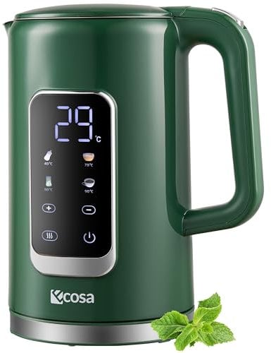 Wasserkocher Edelstahl mit Temperatureinstellung (40°C-100°C) 1,7 Liter 2200 Watt Teekocher 100% BPA FREI Warmhaltefunktion LED Display mit Temperaturwahl Wasser Kocher Water Kettle (Silverstone Grün)