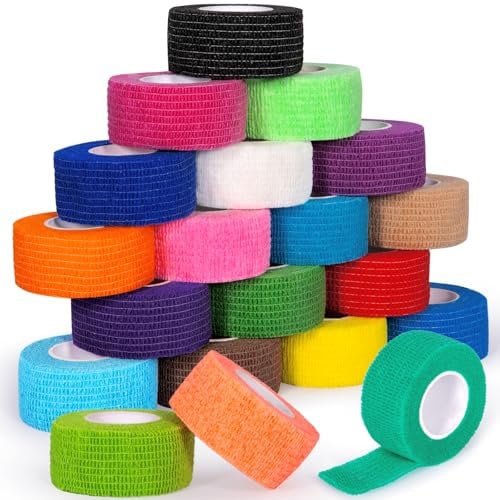 JEDWKFA 20 Rotoli Benda Elastica Coesiva, 2.5cmx4.5m, Benda Elastica Autoadesiva, Garza Autoadesiva, Bende Elastiche per Bendaggi, Tape Sportivo, per Mani, Piedi, Ginocchia, Braccia