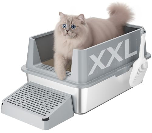 Lifewit 28L Katzenklo Edelstahl Katzenklo Offen 60x40x30 cm mit Schaufel & Pedal, katzentoilette XXL katzenklo groß ohne Deckel für große Katzen, für Wohnzimmer, Schlafzimmer, grau