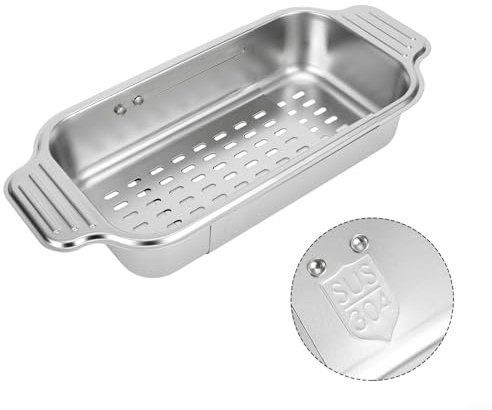 Colador de acero inoxidable, cesta retráctil de acero inoxidable para fregadero de cocina, escurridor extensible, colador para frutas, verduras, pasta