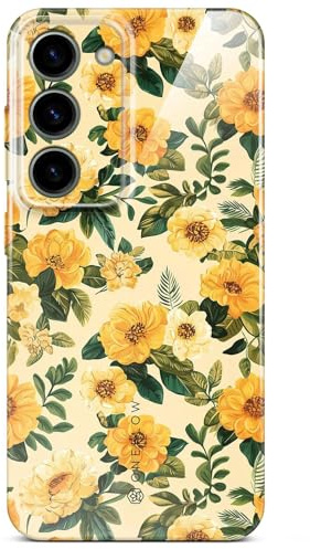 ONEFLOW Flower Cover für Samsung Galaxy S23 Hülle in Floral Optik, Blumen Designer Case Handy Schutzhülle mit Kameraschutz, Hardcase dünne Handyhülle Blumenmuster, Gelb Grün