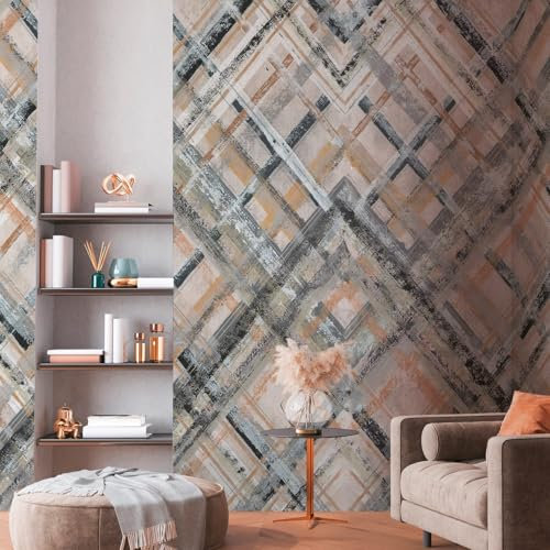 Profhome Papier peint motif de losanges 392281-GU papier peint intissé (TNT) gris gris-bleu beige papier peint panoramique 0,53 m x 14,40 m / 7,42 m2