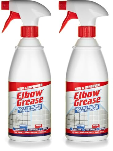 2x Elbow Grease Mould & Mildew Stain Remover Spray – 700ml | Powerful Bleach Formula | Removes Tough Mould Stains | Ideal for Bathrooms, Kitchens & Outdoor Surfaces