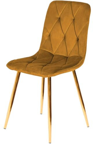 GTM Design Esstisch Stühle - Modern Polster Küchenstühle - Elegant Velours Stühle für Esszimmer und Küche - Pflegeleicht Stuhl 1 Stück - Braun - Gold Beine