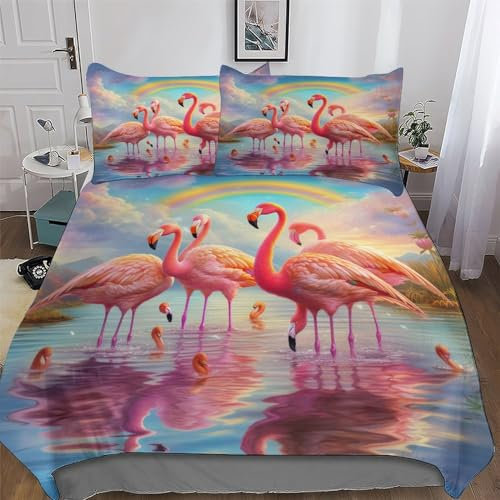 GGJJTT Flamant Rose Housse De Couette De Couette en Douce Microfibre pour Enfants Et Adolescents Microfibre Parure De Lit King220x240cm