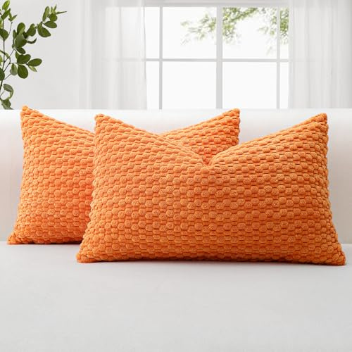 JOTOM 2er Set Cord Kissenbezüge, 3D Bubble Texture Boho Zierkissenbezug Dekorative Sofakissen Dekokissen Kordsamt Kissenbezug Deko Kissenhülle für Couch Sofa Wohnzimmer (40x60cm, Orange)