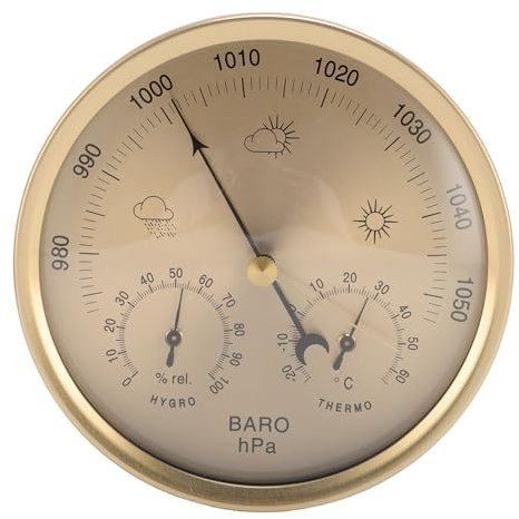 NOENNULL 3 in 1 Barometer Hygrometer Temperaturmesser Wand Hanges Zifferblatt Temperaturmesser Gold Zifferblatt Wettervorhersage Temperaturmesser Dekoration für Zuhause und Büro 130 Mm