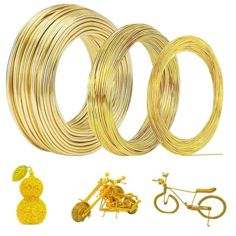 Alambre de Aluminio: 3 Piezas 1mm/2mm/3mm Alambre Manualidades, Alambre Dorado, Alambre para Joyería, Flexible y Moldeable para Fabricación de Joyas, Bisutería, Esculturas