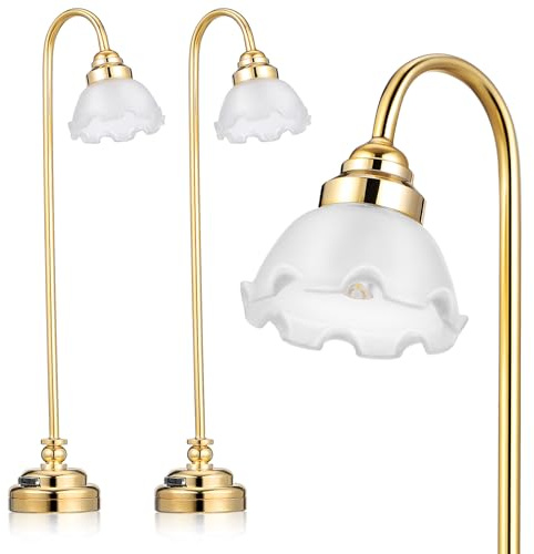 SHINEOFI Mini-Puppenhauslampe 2 Stück Batteriebetriebene Miniatur-Tischlampen Mit Blumenschirm Für Puppenhausbeleuchtung Und Dekoration 1:12 Maßstab