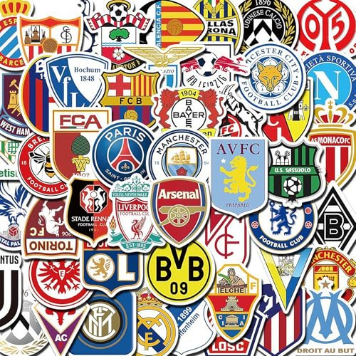 50PCS Fooball Team Stickers for Kids,Boys,Waterproof Vinyl Football Stickers for Scrapbooking,Water Bottle Laptops Aesthetic Scrapbook Luggage Sticker School Rewards Party Favors