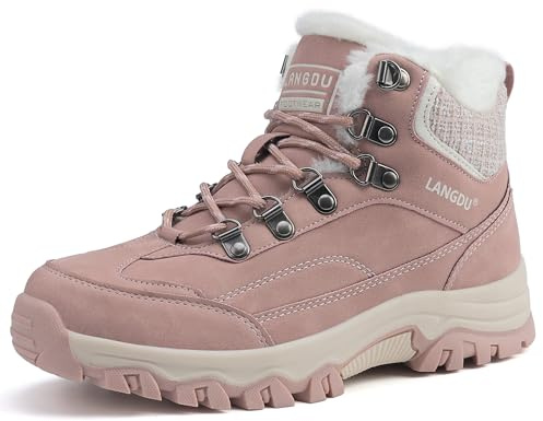 LANGDU Bottes Femme Hiver Bottines de Neige Chaussures Cuir Boots 37-42EU