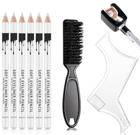 Penne da parrucchiere bianche per allineare la linea dei capelli e modellare la barba, 6 matite da parrucchiere, matita con temperino, pennello e stencil per uomo per disegnare e contorni