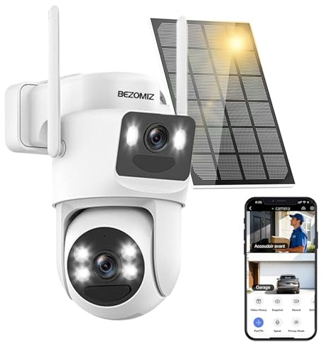 4K Camera Surveillance WiFi Exterieure sans Fil Solaire,Camera Exterieur Double Objectif avec Panneau Solaire,360° PTZ,8MP Vision Nocturne Couleur,Audio Bidirectionnel,PIR Sirène,IP66,2.4/5G WIFI