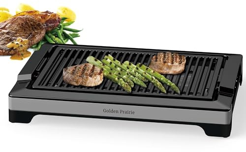 Indoor Grills Electric Smokeless, 1600W BBQ Grill with Water-Filled Drip Tray, 15-Inch Nonstick Grate for Steaks & Korean BBQ, Rapid Heating for Searing