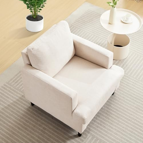 Garvee Moderner Akzentstuhl für Wohnzimmer, gemütlicher tiefer Sitz, Leseeckenstuhl mit Plüsch-Rückenlehne, Leinen-gepolsterter Sessel für Schlafzimmer, Büro, Ecke, Beige