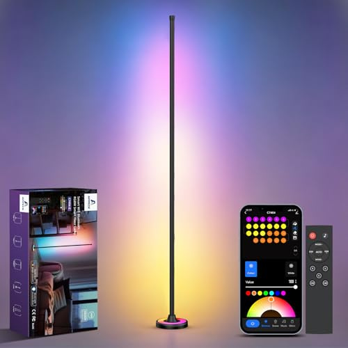 APPECK RGBW Corner Floor Lamp with App Control, 60 Inch Smart Standing Lamps with 114 Scenes,Color Changing Modern Standing Lamps for Bedroom, Living Room,Compatible with Alexa