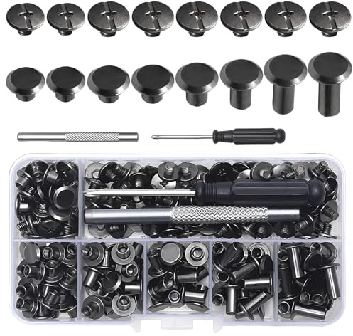 Set di 120 viti per libri M5, Chicago Binding viti 4 5 6 8 10 12 mm, rivetti a vite per fai da te in pelle, borse, artigianato, colletto, stoviglie, bagagli, borsa (nero)