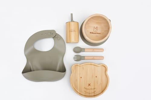 Set de Vaisselle Bébé en Bambou & Silicone Vert – BiBouChou – 6 Pièces
