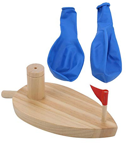 Mtlavishness Wasserspielzeug, Badespielzeug, Ballonbetriebenes Holzboot, Cartoon-Kinder, Wasserspielendes Badespielzeug für Kleinkinder, Kinder, aus Holz, Nein, mit Zwei