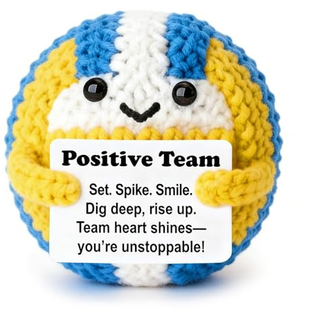 Positive Volleyball Häkel-Dekoration, Volleyball Geschenke, Positives Häkeln Wolle Blau-Gelb-Weiß, Volleyball Deko Mini Figur, Für Sportliebhaber Zuhause Büro Party Alle Altersgruppen (Blau-Weiß)