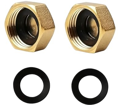 2 PCS 1/2 Inch Female Brass Blanking Caps,Radiator Blanking Pipe Tap Cap | Hex Female Thread Brass Blank Caps with Gasket Plumbing Fittings Kit for Washing Machines Drain Pipe Water Tank Valve Faucets
