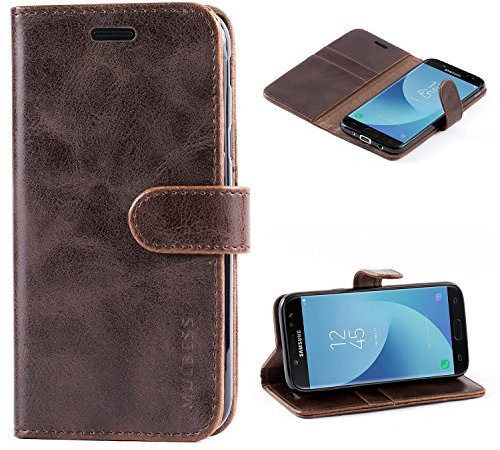 Mulbess Handyhülle für Samsung Galaxy J5 2017 Hülle Leder, Samsung Galaxy J5 2017 Handytasche, Vintage Flip Schutzhülle für Samsung Galaxy J5 2017 / J5 Duos 2017 Case, Kaffee Braun