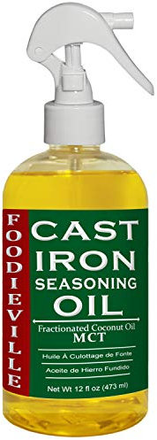 Foodieville Cast Iron Oil Non-stick Conditioner for Seasoning Skillets,Griddles, Flat Top Grills, Dutch Ovens with Oils of Flax, Sesame, and MCT, 12 fl. oz.with sprayer by Creation Farm