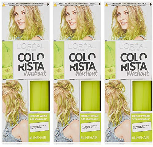 L'Oreal Paris Colorista Wash Out Neon tinte semipermanente para el cabello, verde lima, 80 ml, paquete de 3